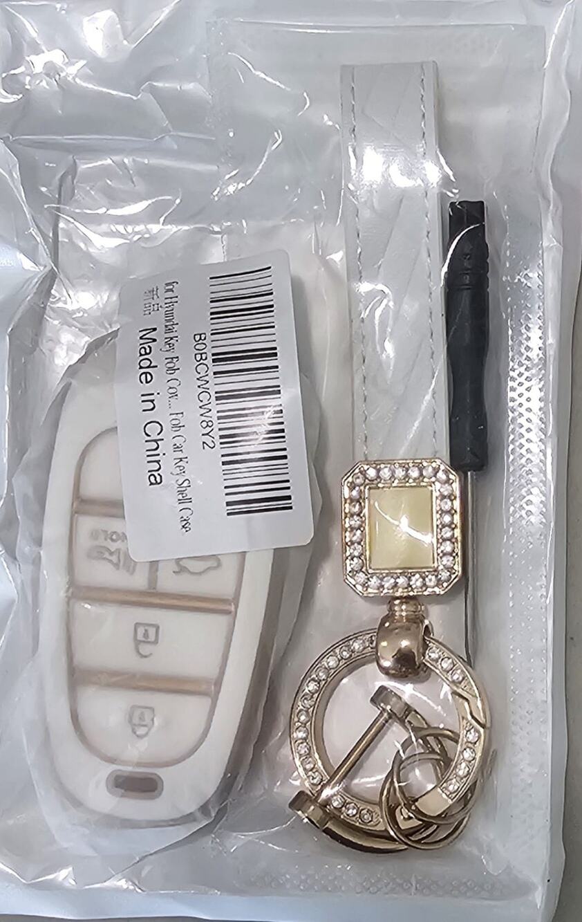 Hyundai 4 Button Smart Key Fob Cover Case White Gold Rhinestone Keychain Shell